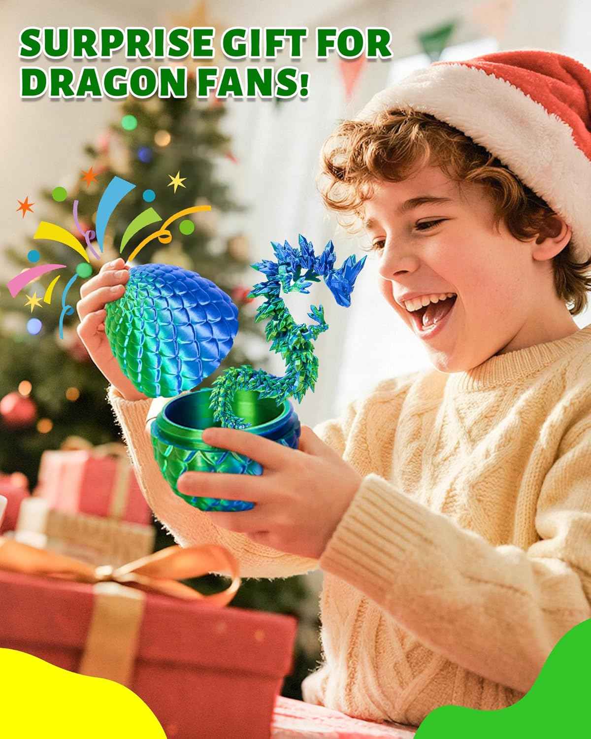 TBOLINE 12" 3D Printed Dragon Egg, Easter Basket Stuffers for Kids, Large Prefilled Easter Eggs, Stuffed Egg Hunt Fillers with Easter Toys, 3D Printer Animals Fidget Toys for Boys Teen 5-7 4-6 8-12