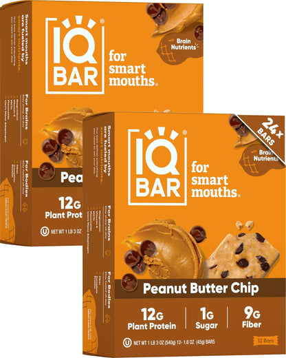 IQBAR Clean Plant Protein Bars - Keto, Vegan, High Fiber, Gluten and Dairy Free, Low Sugar Snack - Brain and Body Nutrients for Focus, Energy, Meal Replacement