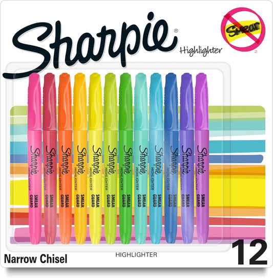 Sharpie_Pocket_Highlighters,_Chisel_Tip,_Quick_Dry,_Assorted_Fluorescent_Colors,_12_Count_-_For_Studying,_Note-Taking,_School,_College,_Office,_Student_&_Teacher_Supplies