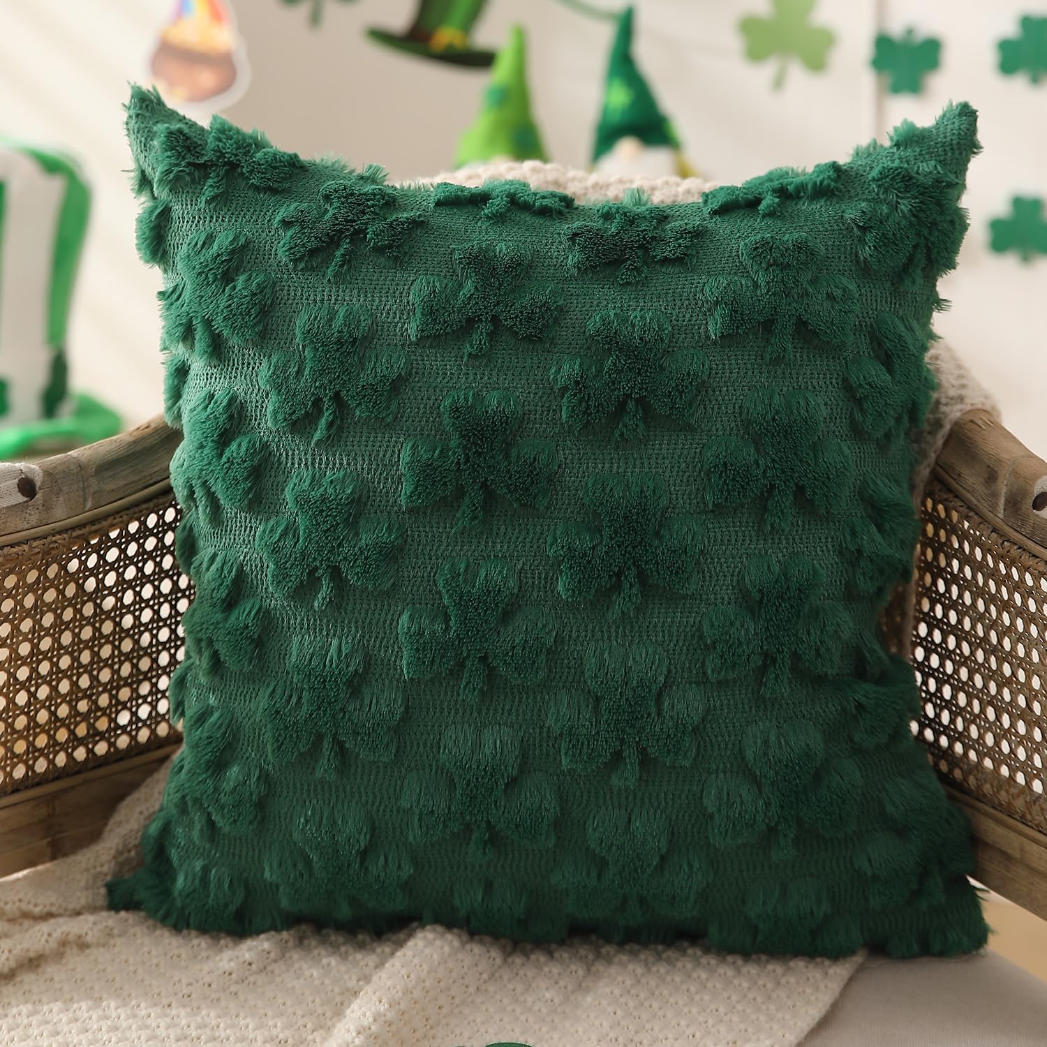 DFXSZ_St_Patricks_Day_Pillow_Covers_18x18_inch_Set_of_2_St_Patricks_Day_Decorations_Green_Shamrock_Soft_Plush_Faux_Fur_Jacquard_Throw_Pillows_for_Bedroom_Sofa_Holiday_Festivals_Home_Decor_PTK021A18