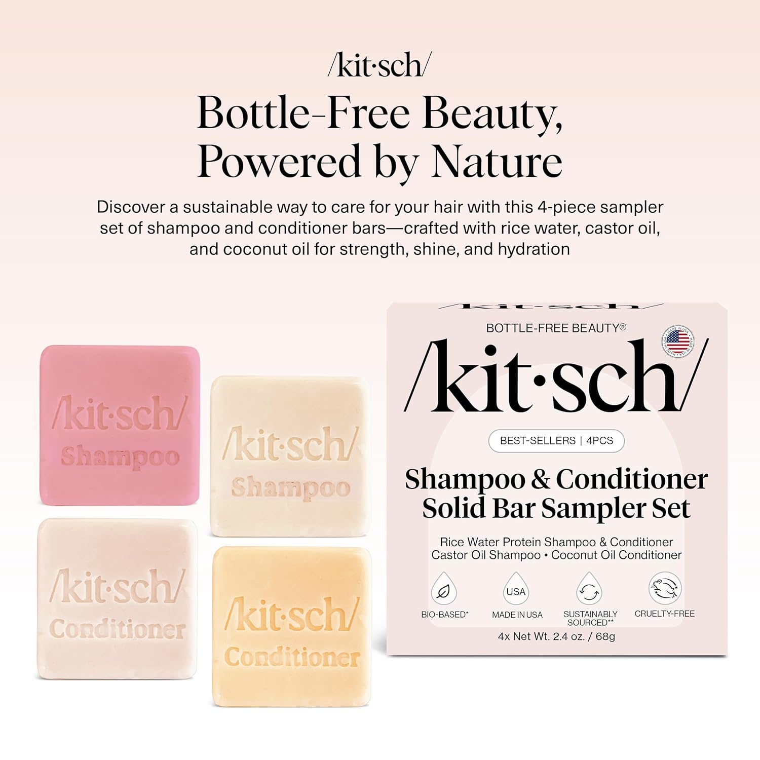 Kitsch_Shampoo_and_Conditioner_Set_-_4pc_Sampler_Bars_with_Rice_Water_Shampoo_and_Conditioner,_Castor_Oil_Shampoo_&_Coconut_Oil_Conditioner_-_Bottle-Free_Beauty_for_Hair_Growth,_Repair_&_Moisture