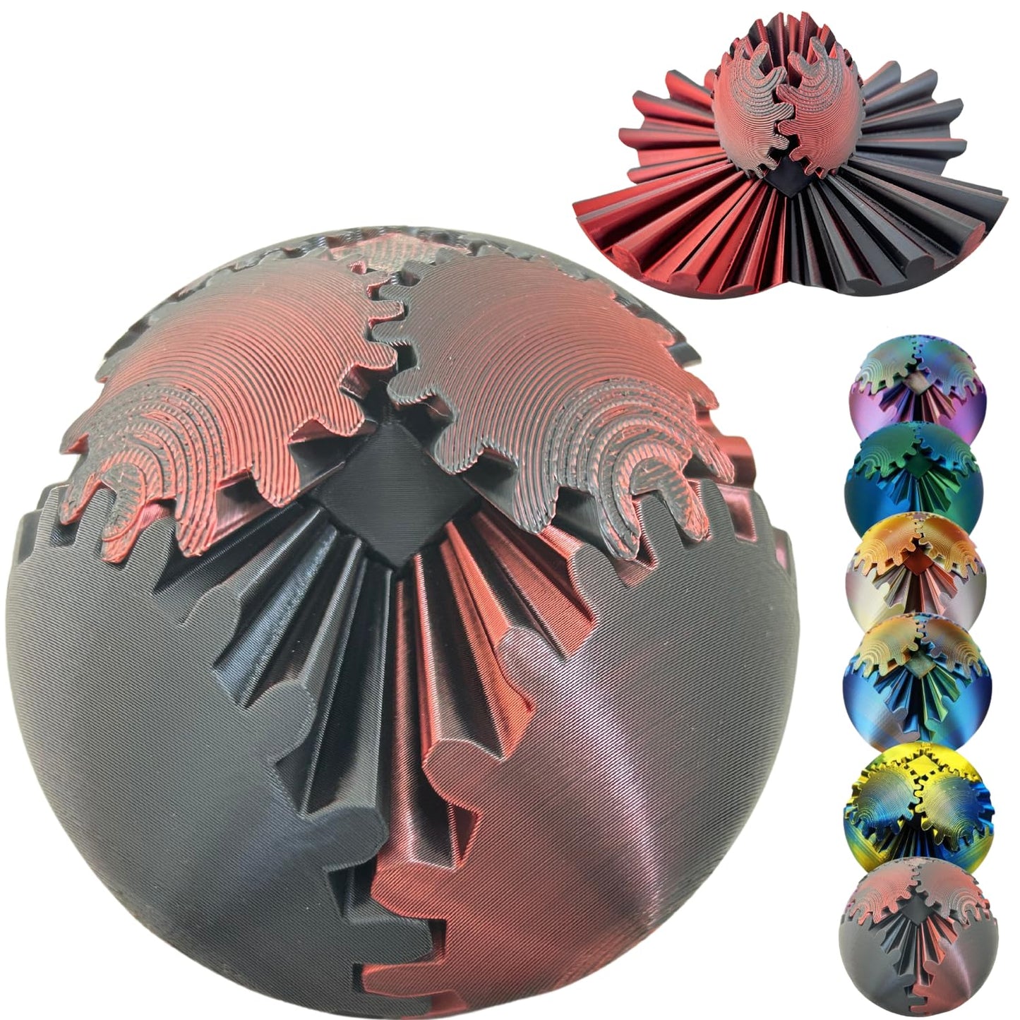 Gear Ball 3D Printed Spin Ball Cube Fidget Toys, Gear Sphere Fidget Toy, GearSphere Desk Toy Stress Fidget Balls, Fidgets Spinners for Adults &amp;amp; Kids Anxiety Relaxing (Laser Dark Red, 3.1 Inch)