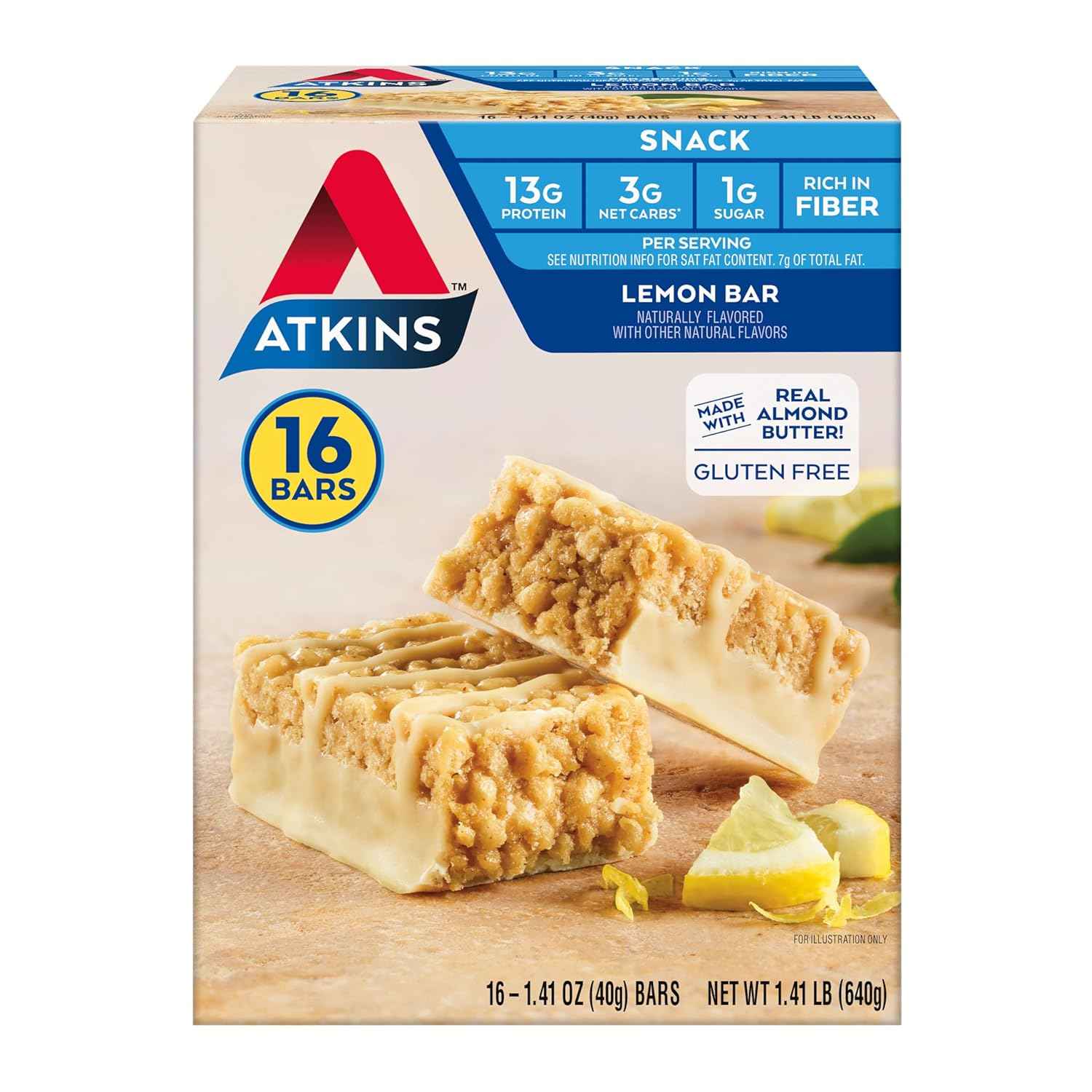 Atkins, High Protein Bar, Low Sugar and Low Carb, Keto Friendly Snack, Gluten Free, High in Fiber, Made with Real Almond Butter
