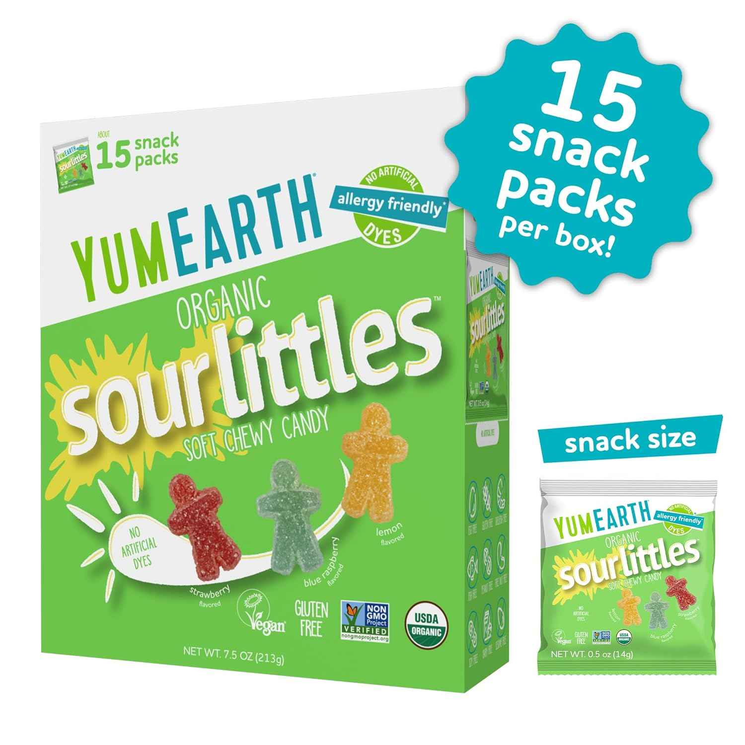YumEarth Organic Sour Littles Chewy Candy - Allergy Friendly, No Artificial Dyes, Non GMO, Gluten Free, Vegan Candy Snacks