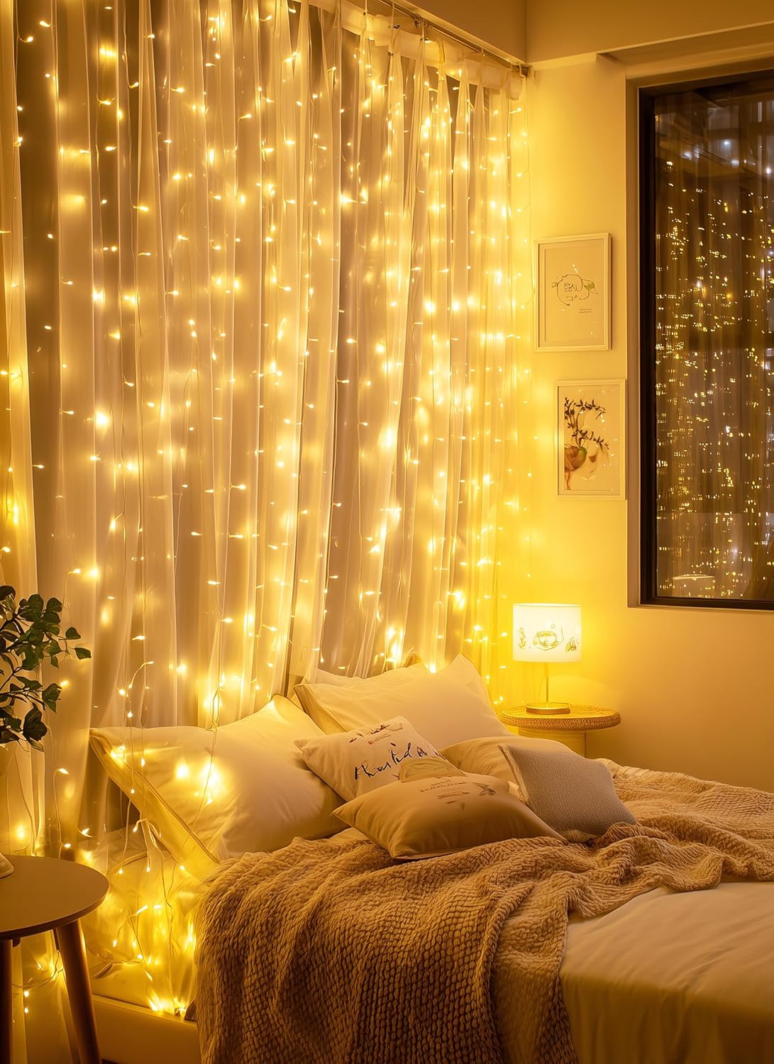 Brightown_300_LED_Fairy_Curtain_Lights,_Warm_White/Purple/White/Pink__Curtain_String_Lights,_USB_Plug_in_8_Lighting_Modes_Christmas_Decoration,_Hanging_Lights_with_Remote_for_Bedroom_Indoor_Weddings_Dorm
