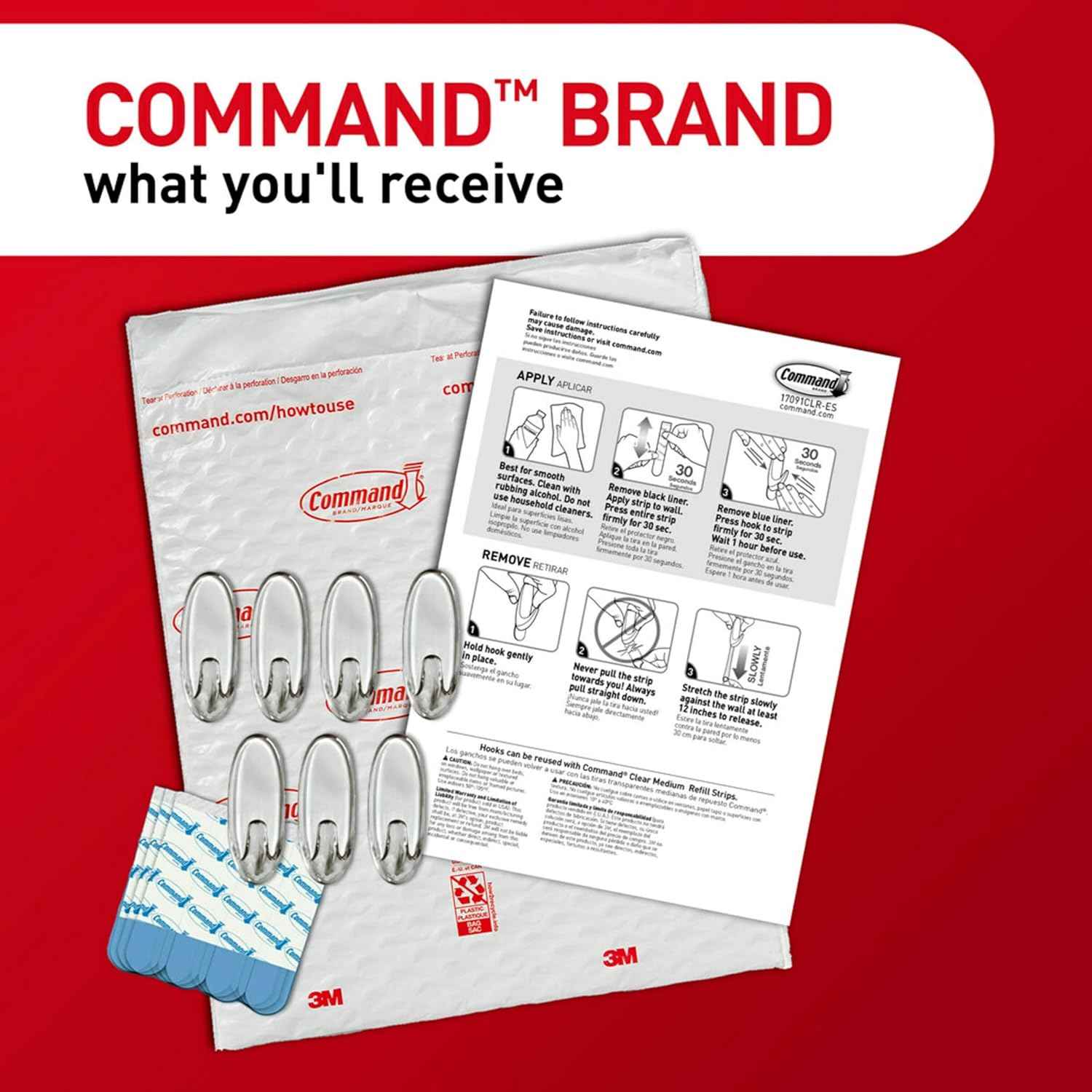 Command Medium Clear Wall Hook, 7 Wall Hook and 12 Strips, Damage-Free Hanging with Adhesive, Great for Hanging Home Decor, Holds up to 2 lb