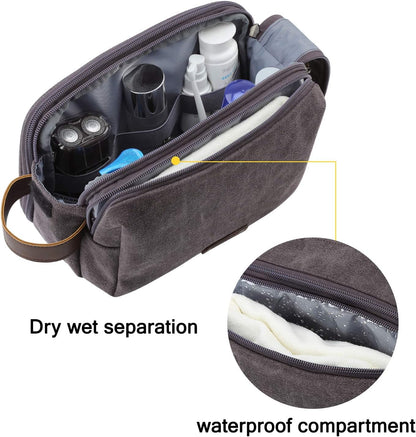 BAGSMART_Toiletry_Bag_for_Men,_Canvas_Travel_Toiletry_Organizer_Dopp_Kit_Water-resistant_Shaving_Bag_for_Toiletries_Accessories,Grey-Medium
