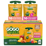 GoGo squeeZ Fruit & veggieZ Applesauce and Puree Variety Pack, 3.2 oz (Pack of 24), Unsweetened Snacks for Kids, BPA Free Pouches