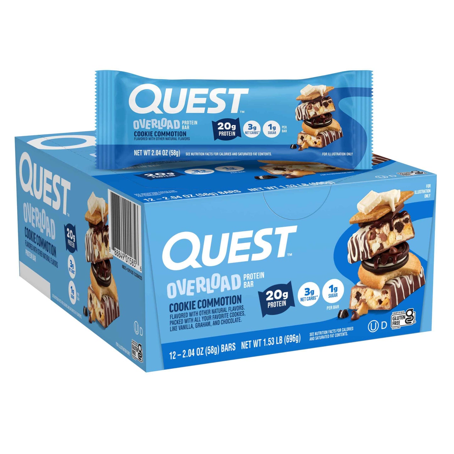 Quest Nutrition Overload Protein Bars, 20g Protein, 1g Sugar, 3g Net Carbs, Gluten Free, 12 Count