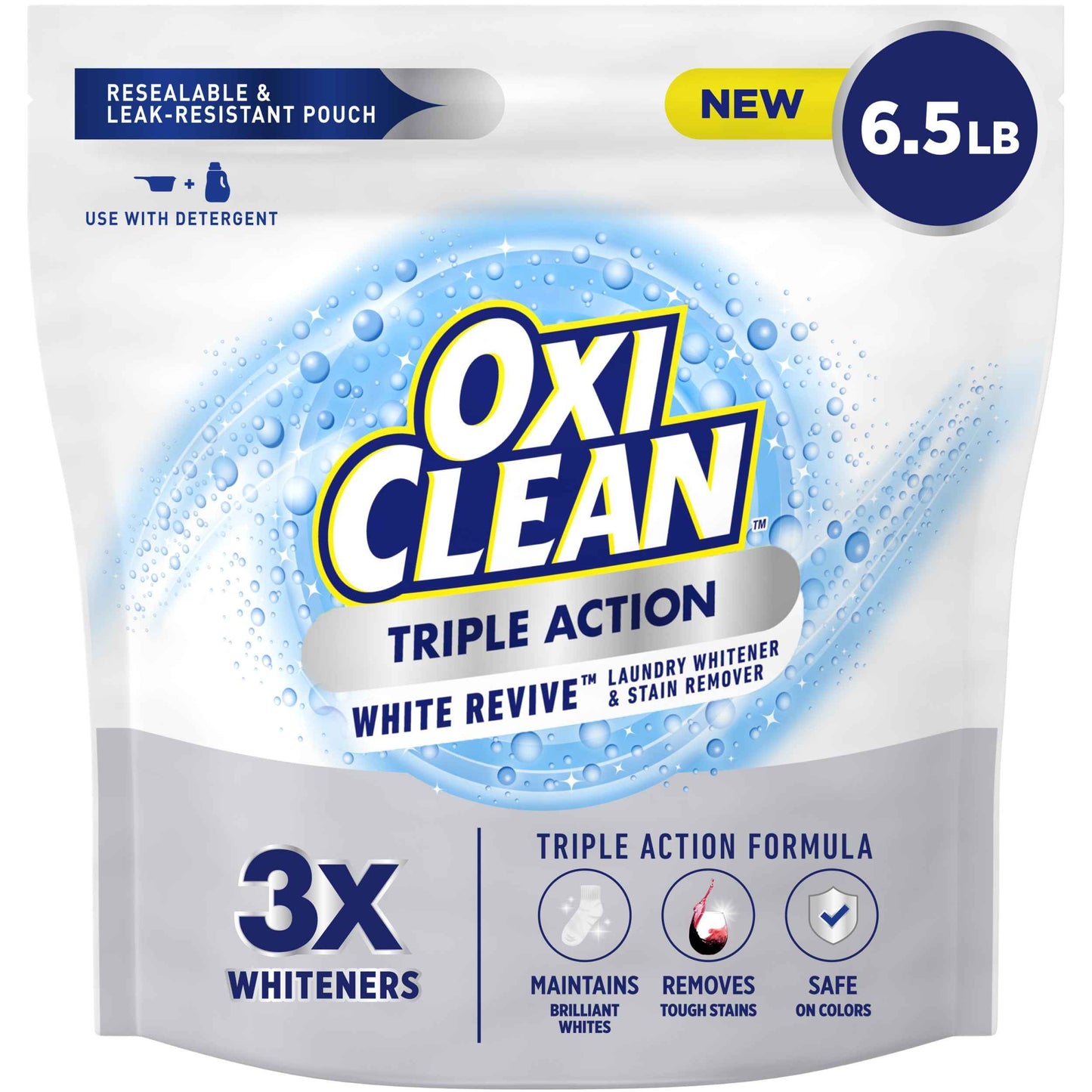 OxiClean Triple Action White Revive Laundry Whitener and Stain Remover Powder, Use with Detergent, Whitens and Brightens Clothes, Removes Tough Stains, Color Safe, Chlorine Free