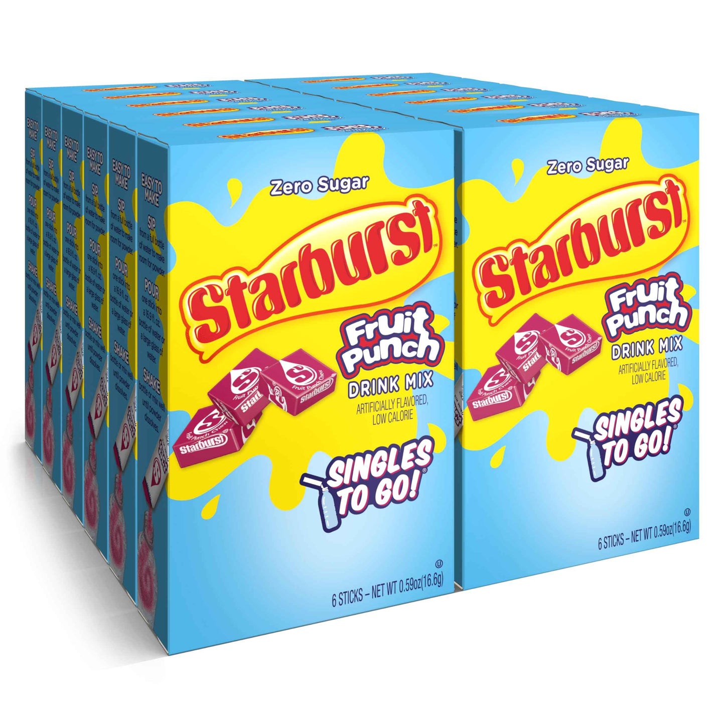 Starburst Singles To Go Powdered Drink Mix & Just Add Water -12 Boxes with 6 Packets Each 72 Total Servings (Sugar Free), 7.08 Oz