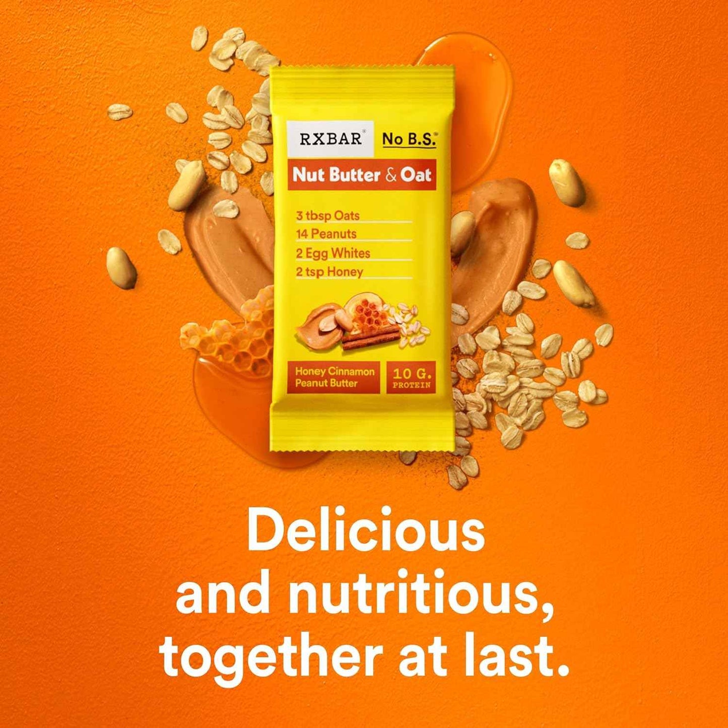 RXBAR Nut Butter and Oat Protein Bars, Protein Snacks, Snack Bars, Honey Cinnamon Peanut Butter, 9.7oz Box (5 Count)