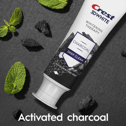 Crest 3D White Whitening Therapy Charcoal Deep Clean Invigorating Mint Teeth Whitening Toothpaste, 4.6 oz Pack of 3, Anticavity Fluoride Toothpaste, Gently Brightens Teeth, Strengthens Enamel