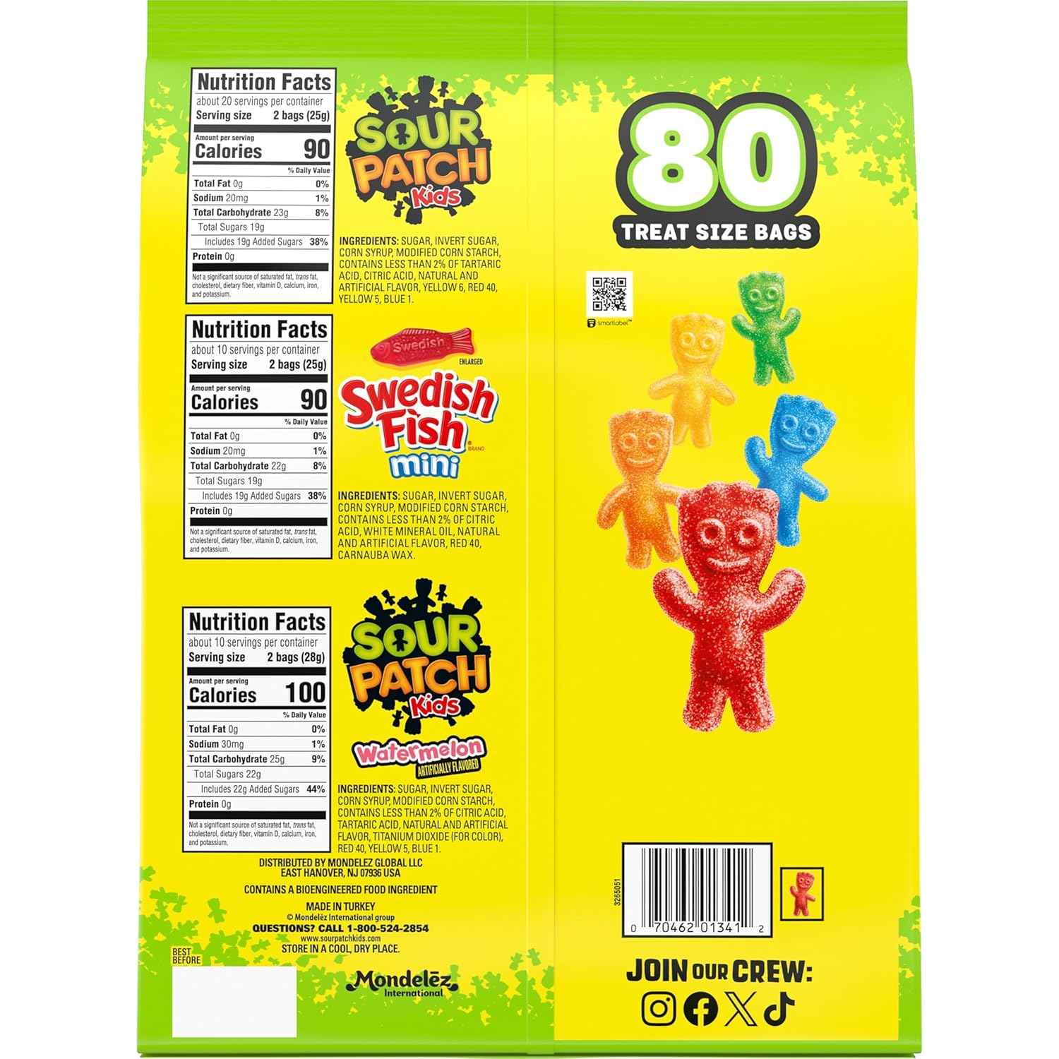 SOUR PATCH KIDS and SWEDISH FISH Mini Soft & Chewy Candy Variety Pack, Bulk Candy, 80 Treat-Size Snack Packs