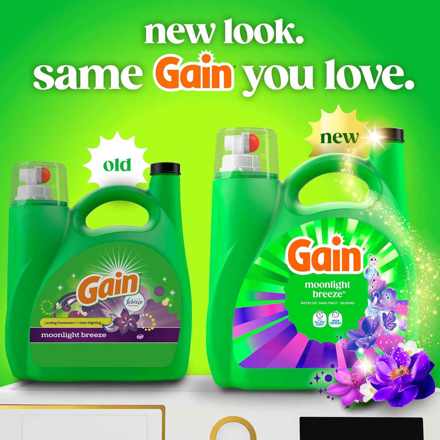 Gain Liquid Laundry Detergent with Odor Defense, Moonlight Breeze Scent, Laundry Soap For HE Washing Machines
