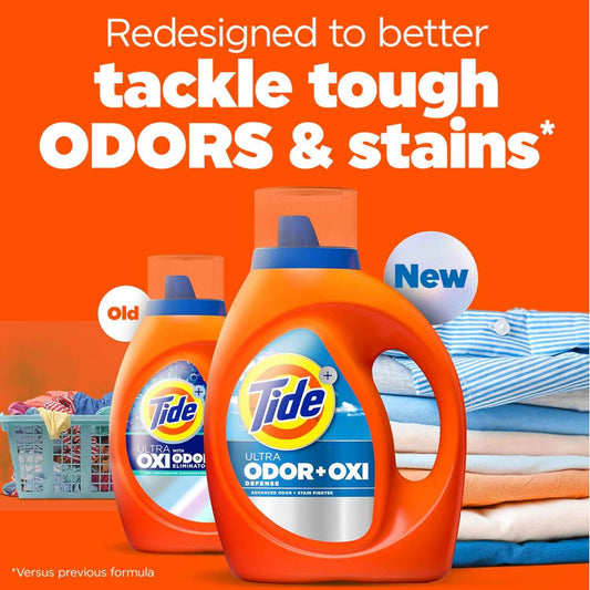 Tide Ultra Odor Defense Plus Oxi Liquid Laundry Detergent, Advanced Odor and Stain Fighting Laundry Detergent Liquid