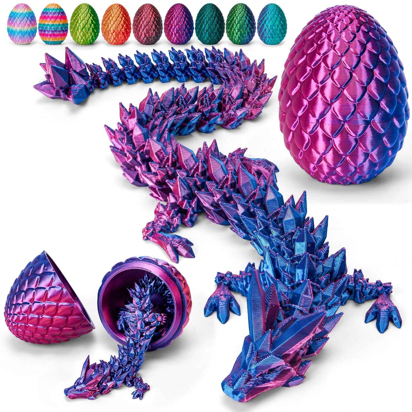 TBOLINE 12" 3D Printed Dragon Egg, Easter Basket Stuffers for Kids, Large Prefilled Easter Eggs, Stuffed Egg Hunt Fillers with Easter Toys, 3D Printer Animals Fidget Toys for Boys Teen 5-7 4-6 8-12