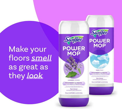 Swiffer Power Mop Refill Pack, Floor Cleaner for Mopping Tile, Vinyl, Laminate, Wood in Home, Bathroom, Kitchen, All Purpose Multi-Surface Cleaning, 5 Pads + 1 Lavender Solution