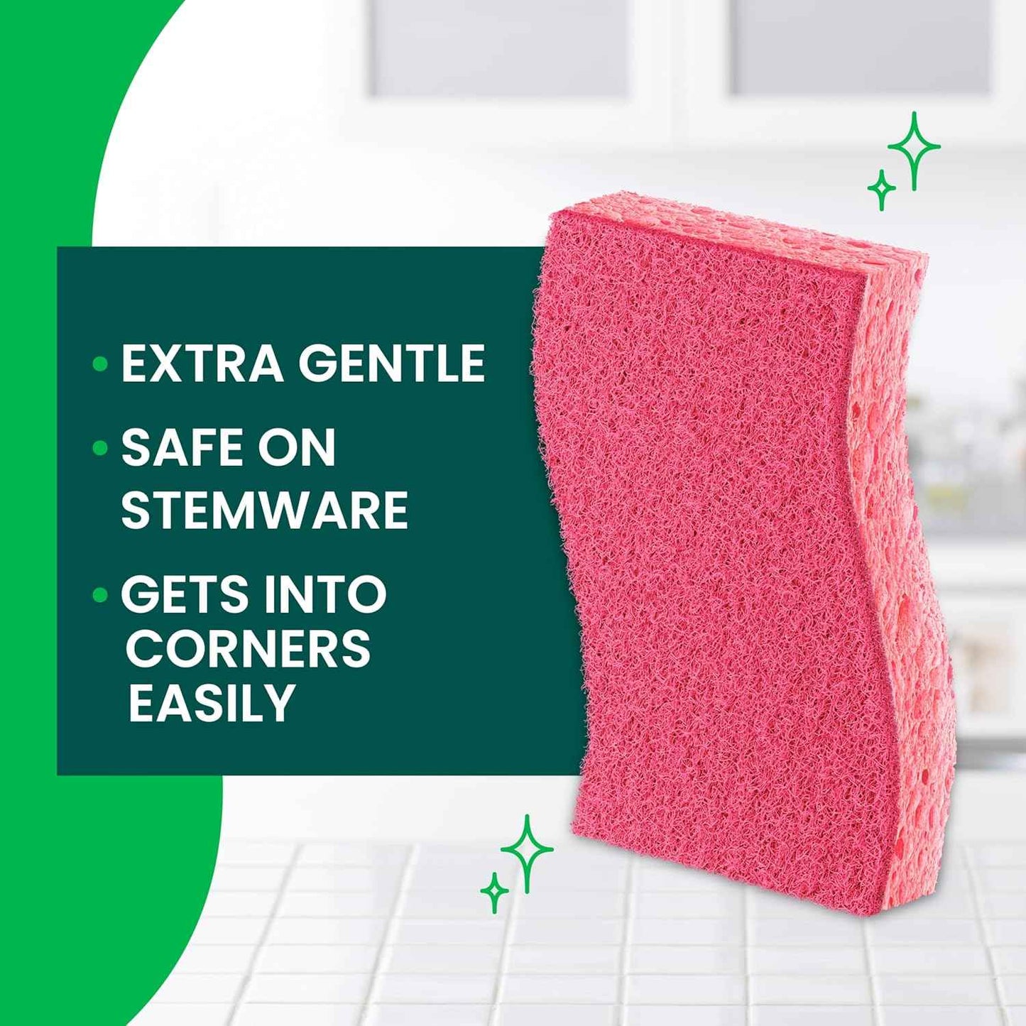 Scotch-Brite Delicate Clean Non-Scratch Scrub Sponge, Nonscratch Kitchen Sponges for Gentle Cleaning of Porcelain, Fine china, Stemware, Nonstick Pots and Pans, Mirrors, Faucets, and More