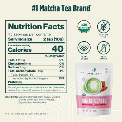 Jade_Leaf_Matcha_Organic_Strawberry_Matcha_Latte_Mix_-_Lightly_Sweet_Japanese_Matcha_Green_Tea_Powder_with_Organic_Cane_Sugar_for_Cafe_Style_Blend,_5.3_Ounce_/_150g_(Pack_of_1)