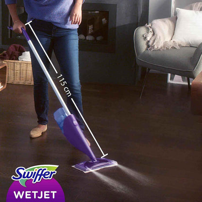 Swiffer WetJet Floor Spray Mop, Starter Kit, Includes: 1 WetJet, 5 Pads, 1 Cleaning Solution & 4 Batteries