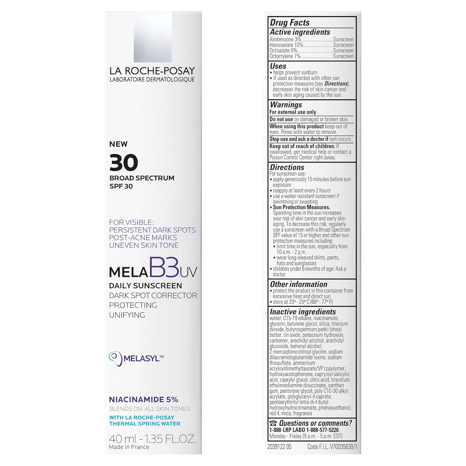 La_Roche-Posay_Mela_B3_UV_Daily_Sunscreen,_Face_Moisturizer_With_SPF_30_+_Anti-Aging_Melasyl_+_5%_Niacinamide,_Helps_Correct_&_Protect_From_Sun_Damage,_Face_Sunscreen_With_No_White_Cast,_40ML
