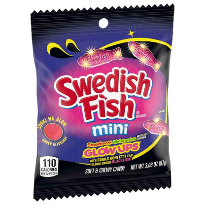 SWEDISH FISH Mini Glow Ups Strawberry-Watermelon Soft & Chewy Gummy Candy, Bulk Candy, 12-3.08 oz Bags