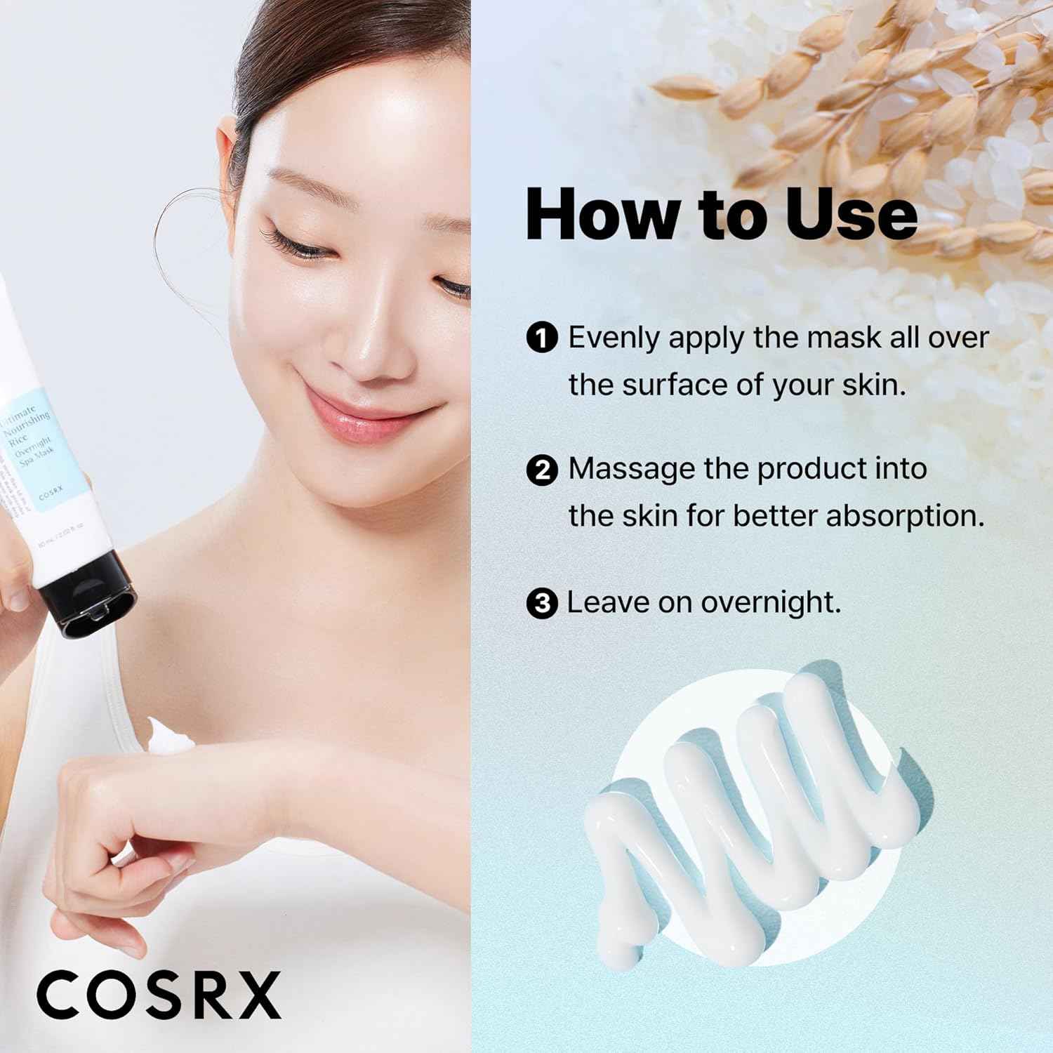 COSRX Ultimate Nourishing Rice Overnight Spa Mask, 60ml / 2.02 fl.oz | Rice Extract 68% and Niacinamide 2%, Korean Skin Care, Animal Testing Free
