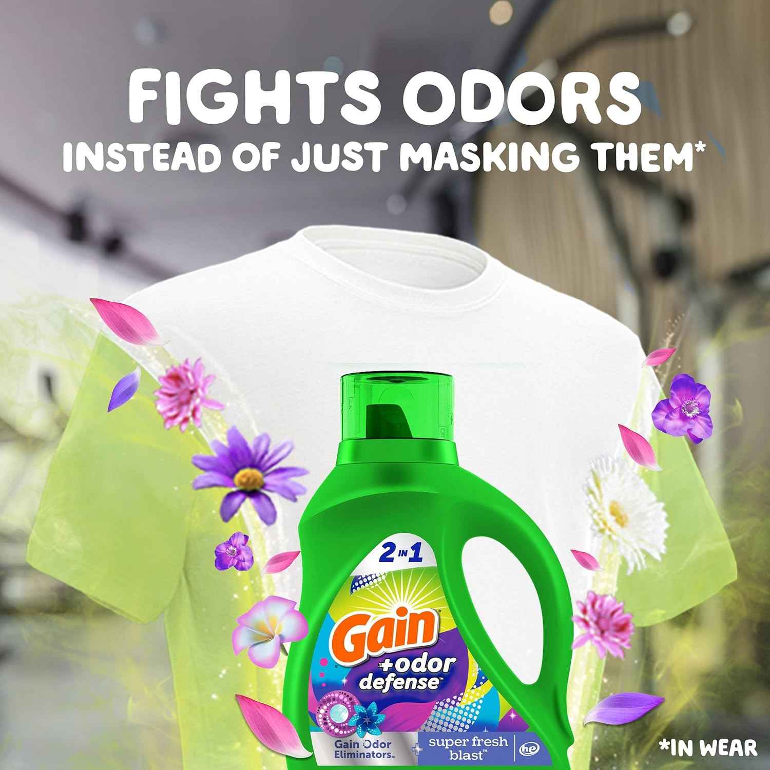 Gain Odor Defense Liquid Laundry Detergent, Super Fresh Blast Scent, 2 in 1, Laundry Detergent Liquid Soap, HE compatible