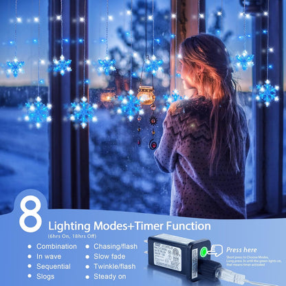 Christmas_Snowflake_Icicle_Lights,6.5ft_144LED_Curtain_Lights_with_12_Drops,Timer_8_Modes_Connectable,Waterproof_Fairy_Light_for_Eaves,_Garden,_Indoor_Outdoor_Xmas_Decoration_(Blue_White)