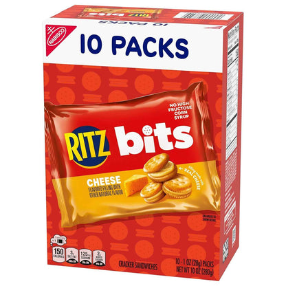 RITZ Bits Cheese Sandwich Crackers, Lunch Snacks, 10 Snack Packs