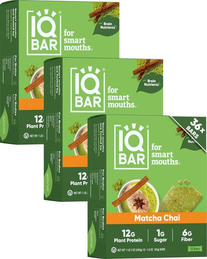 IQBAR Clean Plant Protein Bars - Keto, Vegan, High Fiber, Gluten and Dairy Free, Low Sugar Snack - Brain and Body Nutrients for Focus, Energy, Meal Replacement