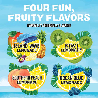 Calypso Singles To Go! Drink Mix Variety Pack – Lemonade On-the-Go Powdered Drink Mix Packets – Low Calorie Water Enhancer – Island Wave, Kiwi, Southern Peach, Ocean Blue Lemonade, 30 Count