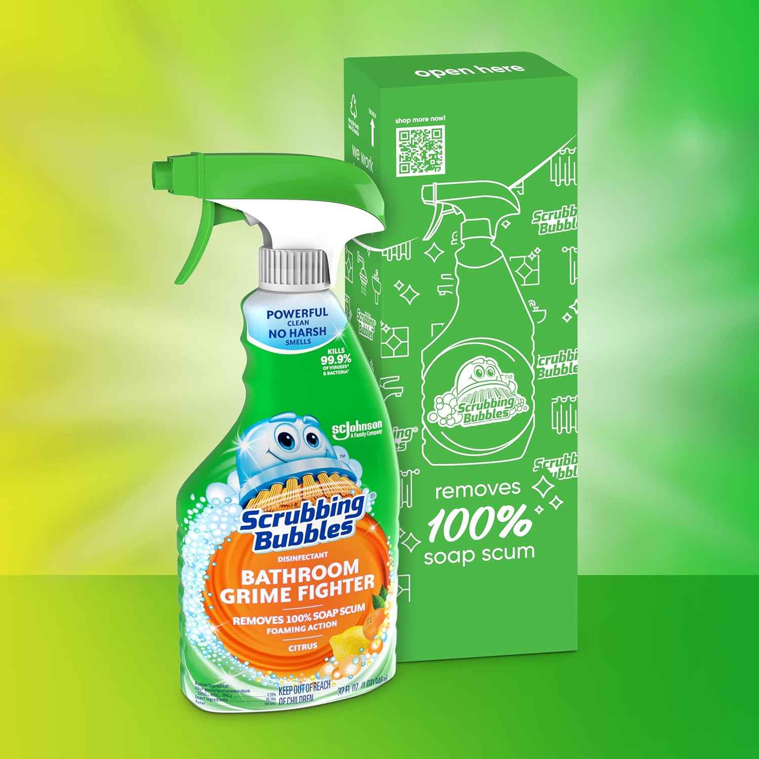 Scrubbing Bubbles Bathroom and Shower Cleaner Disinfectant Spray, Bathroom Grime Fighter, Citrus Scent, 32oz