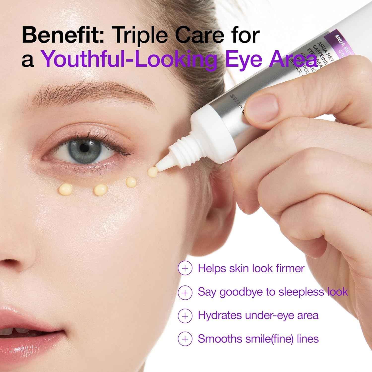 Anua Retinol 0.1 Caffeine Revitalizing Eye Cream, Lightweight Formula for Dark Circles & Puffiness, Hydrating for Sensitive Skin, Korean Skincare,1.05 fl oz