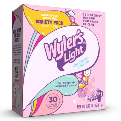 Wyler’s Light Variety Pack, Singles To Go Sugar Free Drink Mix, Low Calorie Water Enhancer, 30 Sticks, Piña Colada, Rainbow Sherbet, Strawberry Banana, Guava