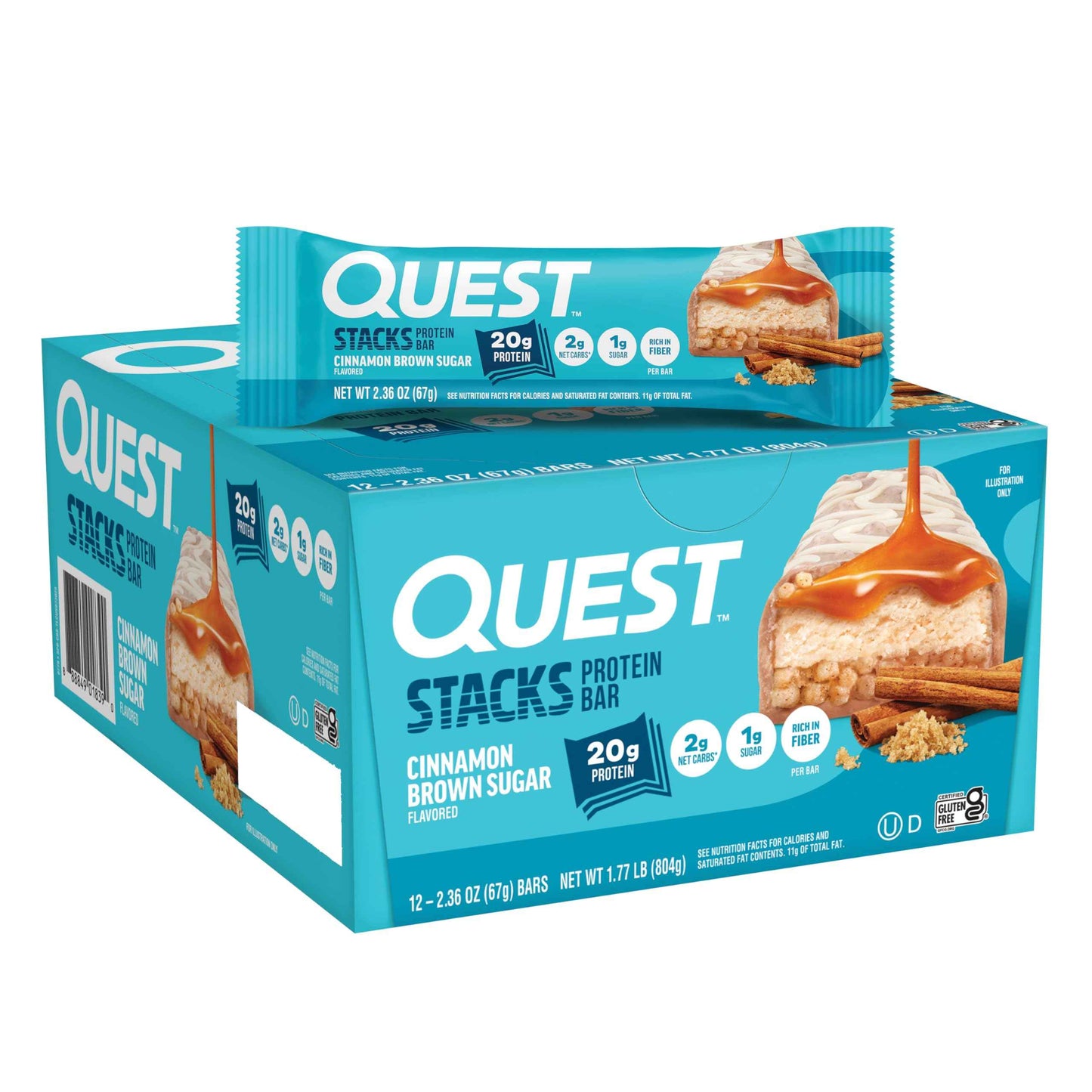 Quest Nutrition Stacks Protein Bars, 20g Protein, 2g Net Carbs, 1g Sugar, High Fiber, Low Sugar, Gluten Free, 12 Count