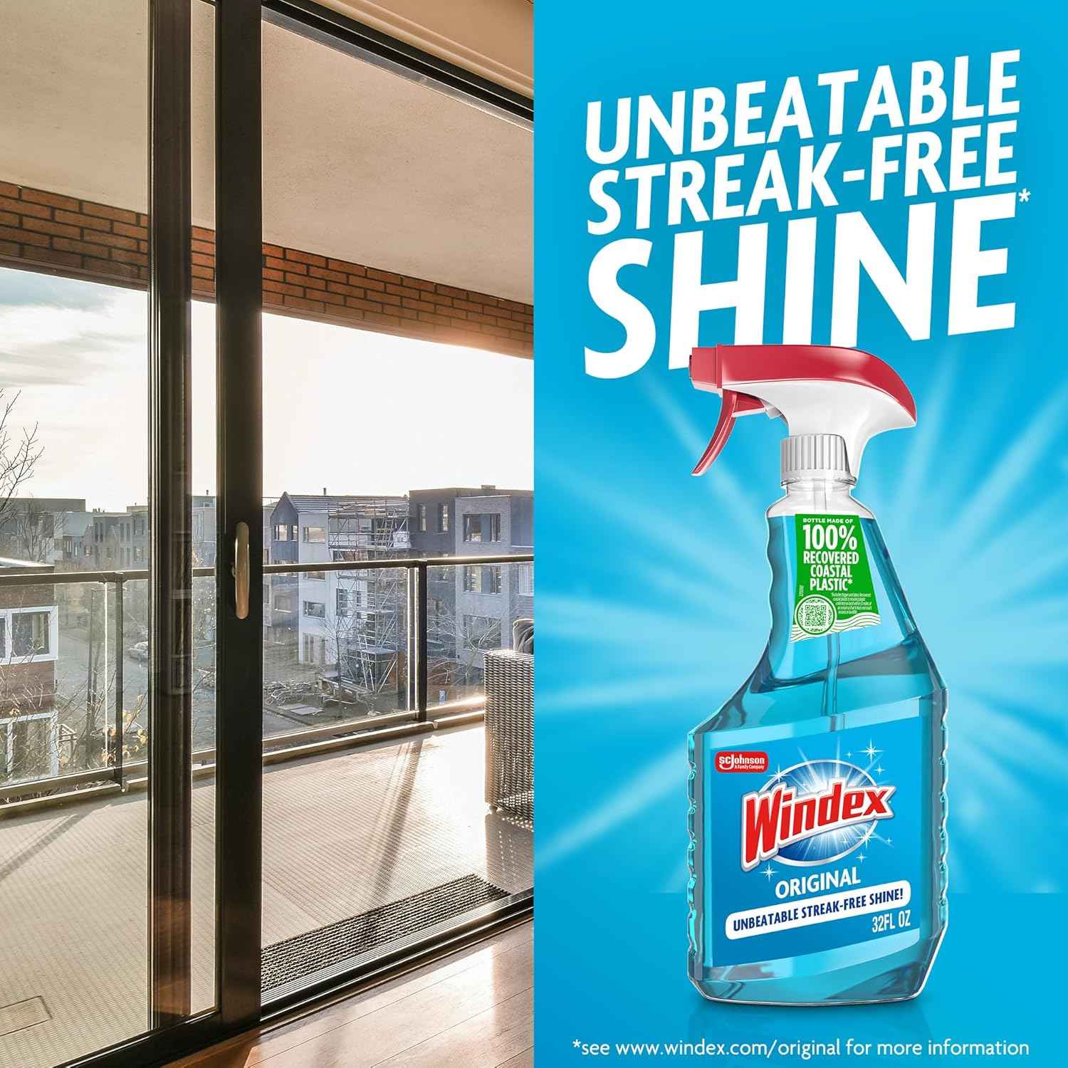 Windex Glass and Window Cleaner Spray Bottle, Packaging Designed to Prevent Leakage and Breaking, Surface Cleaning Spray, Original Blue Scent