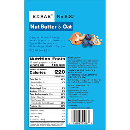 RXBAR Nut Butter and Oat Protein Bars, Protein Snacks, Snack Bars, Blueberry Cashew Butter