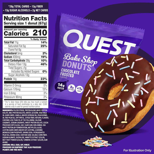 Quest Nutrition Bake Shop, Chocolate Frosted Donuts, 14g Protein, Less than 1g Sugar, Protein Snack, Low Sugar