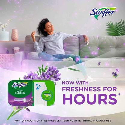 Swiffer Sweep + Mop, Wet Pads Refill, Floor Cleaner for Dirt, Dust, Hair, Cleaning Cloths for Mopping Home, Bathroom, Kitchen, All Purpose Multi-Surface Floor Wipes, Lavender, 24ct