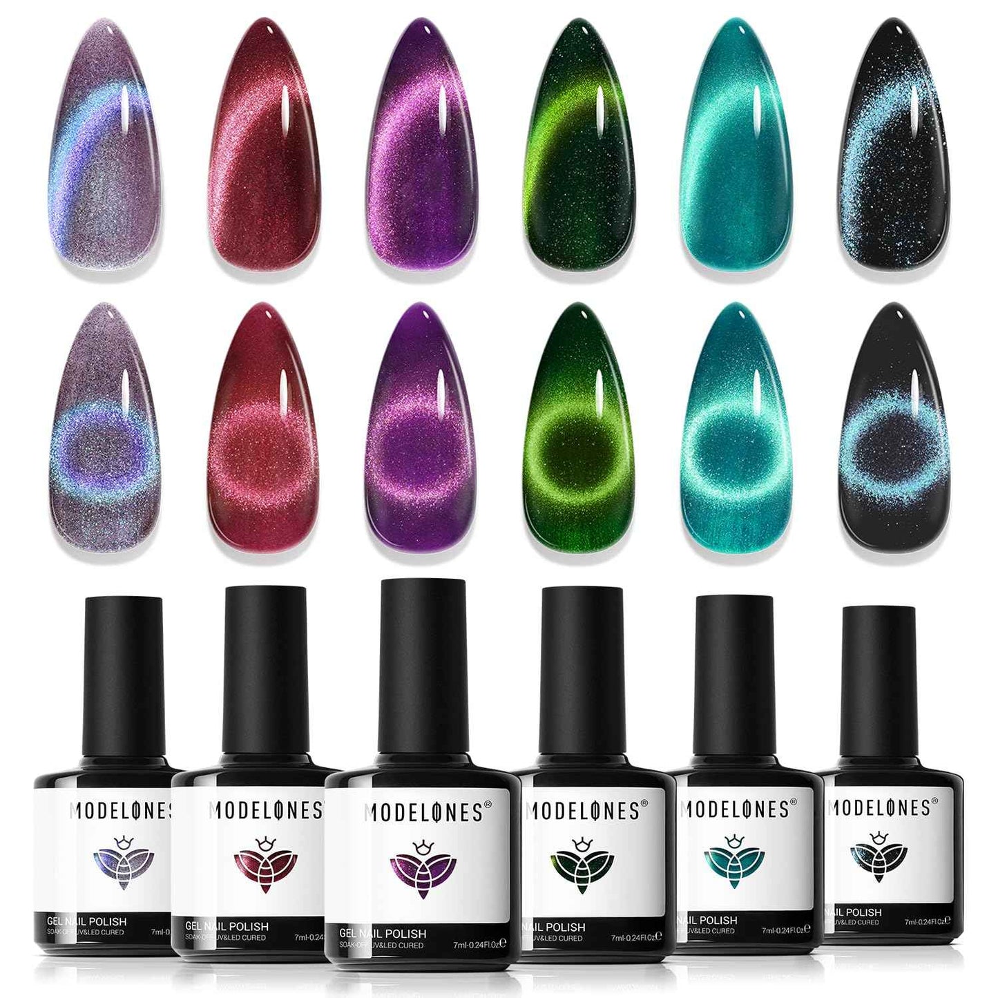 modelones Cat Eye Magnet Set, 15PCS French Cateye Gel Nail Polish Magnet Nail Art Tools Set Heart Magnet for Cat Eye Magnet Square Round Magnet Stick Diverse Glassy Cateye Effect for Women