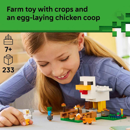 LEGO Minecraft Chicken Farm Building Toy for Kids - Video Game Playset & Figures for Boys & Girls, Ages 7+ - Gift for Birthdays - 21585