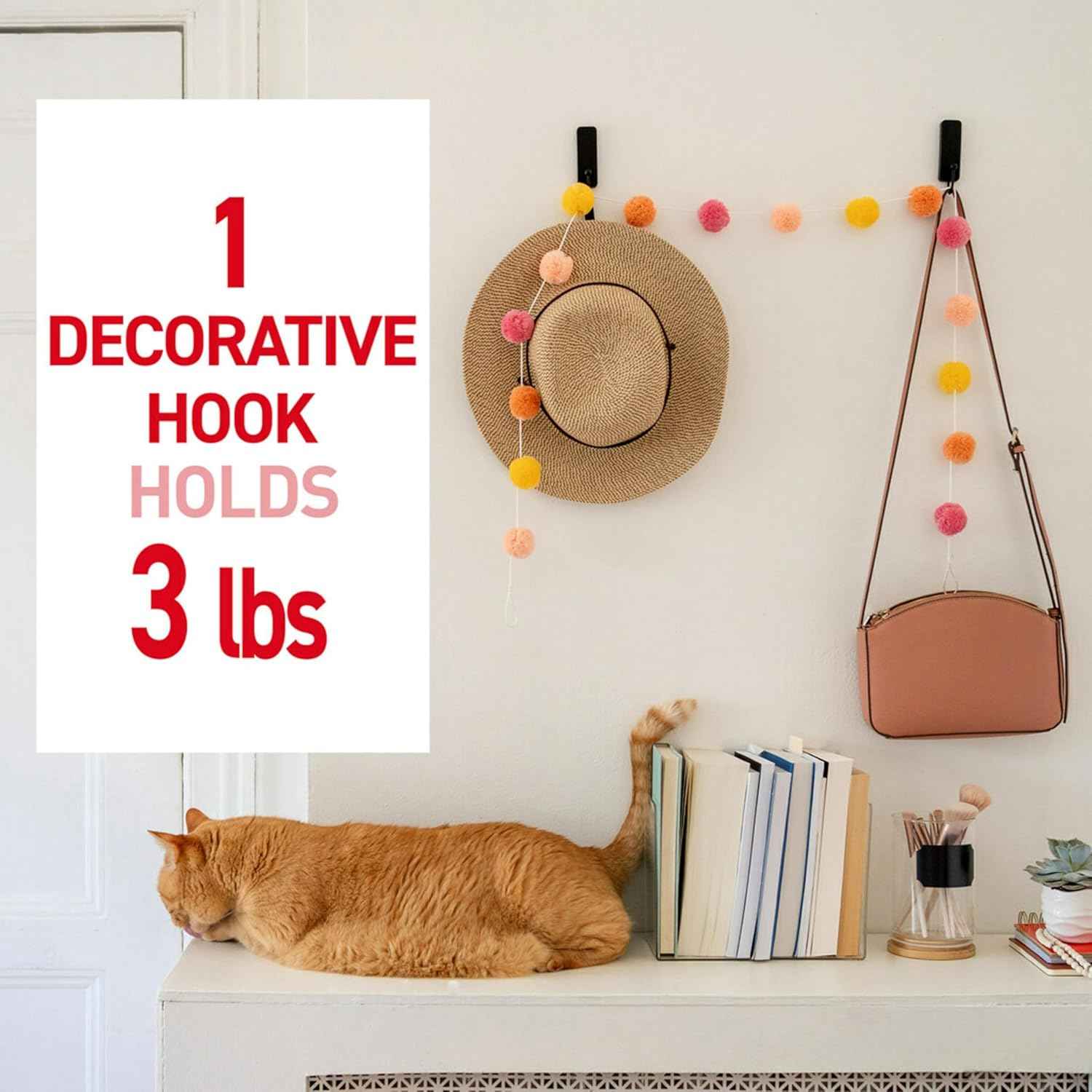 Command Medium Wall Hook, 2 Coat Hooks and 4 Strips, Damage-Free Hanging with Adhesive, No Tools Great for Hanging Home Decor, Holds up to 3 lb