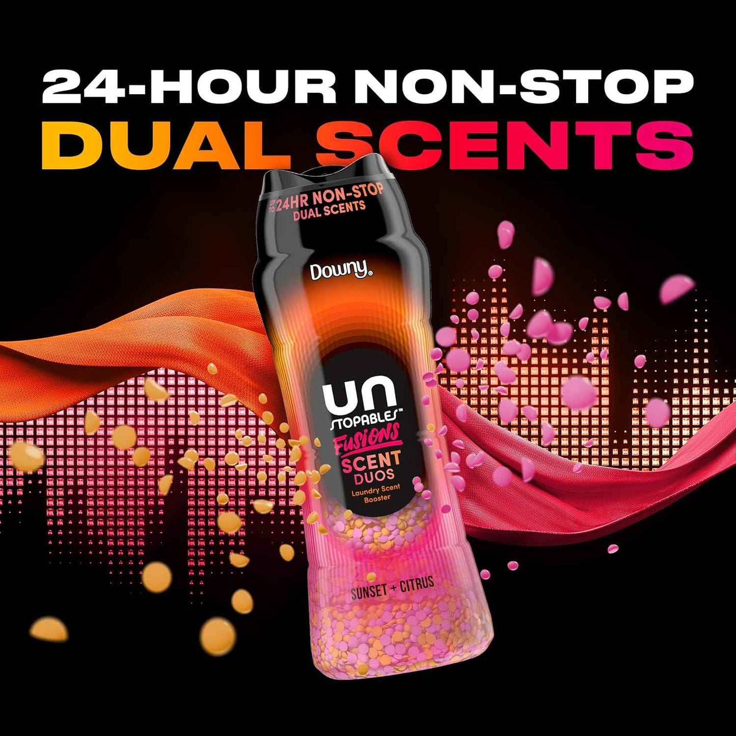 Downy Unstopables Fusions Scent Duos Laundry Scent Booster Beads, Sunset and Citrus Scent, 24hr non-stop freshness with 2 in 1 dual scent laundry scent beads