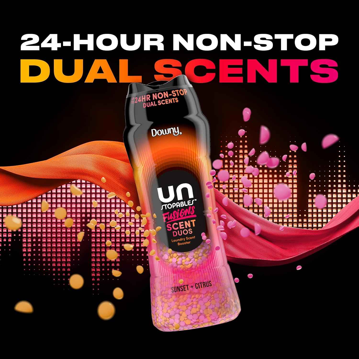 Downy Unstopables Fusions Scent Duos Laundry Scent Booster Beads, Sunset and Citrus Scent, 24hr non-stop freshness with 2 in 1 dual scent laundry scent beads