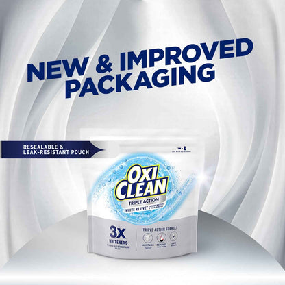 OxiClean Triple Action White Revive Laundry Whitener and Stain Remover Powder, Use with Detergent, Whitens and Brightens Clothes, Removes Tough Stains, Color Safe, Chlorine Free