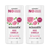Schmidt's Aluminum-Free Vegan Deodorant Rose & Vanilla with 24 Hour Odor Protection 2 Count for Women and Men, Natural Ingredients, Cruelty-Free, 2.65 oz Body Care Pack Gentle Comfort Cosmetic Cleanser Scent Scented Scent