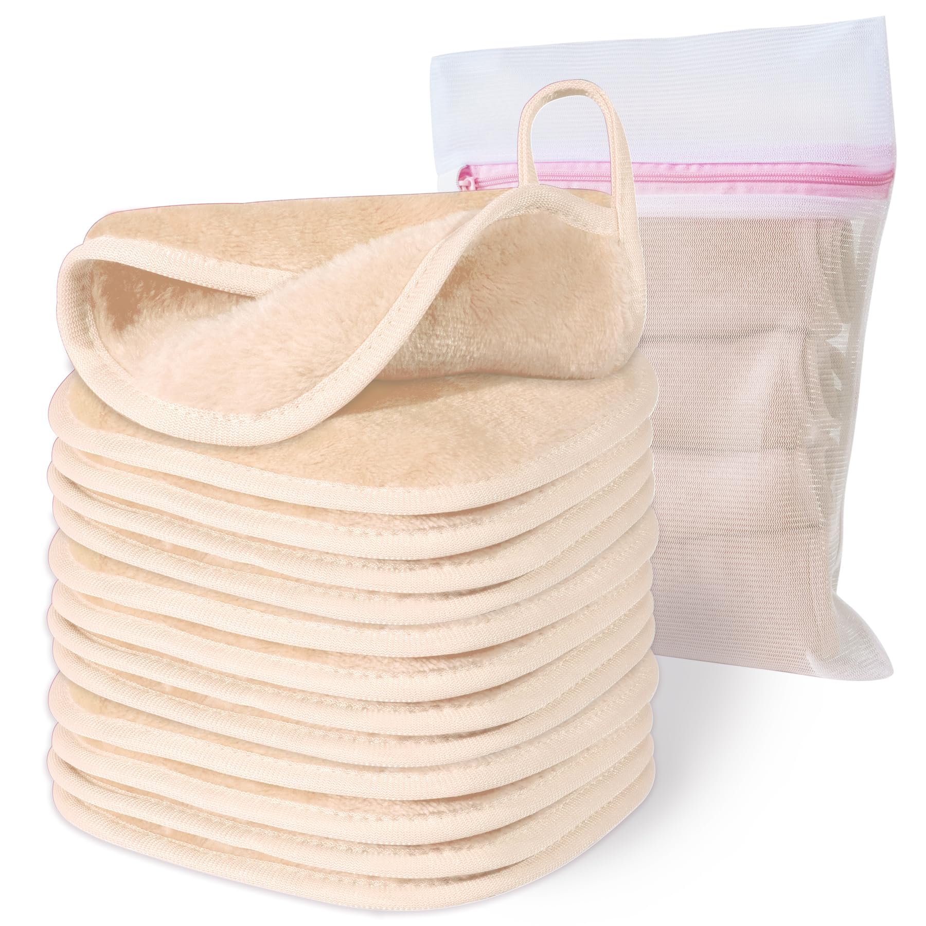 Natwag Makeup Remover Cloth, 6&amp;#34; x 6&amp;#34; Make Up Towels Reusable Face Cloth for Washing Face, 12 Pack Makeup Remover Pads Microfiber Face Washcloth with Mesh Bag, Beige