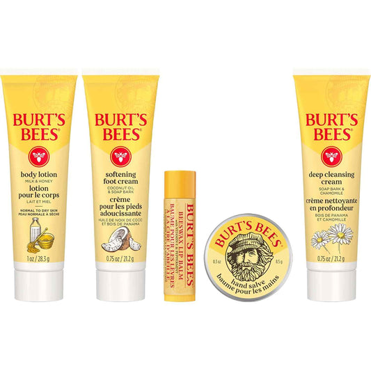 Burt's Bees Mothers Day Gifts Ideas, 5 Travel Size Products - Deep Cleansing Cream, Hand Salve, Body Lotion, Foot Cream and Original Lip Balm